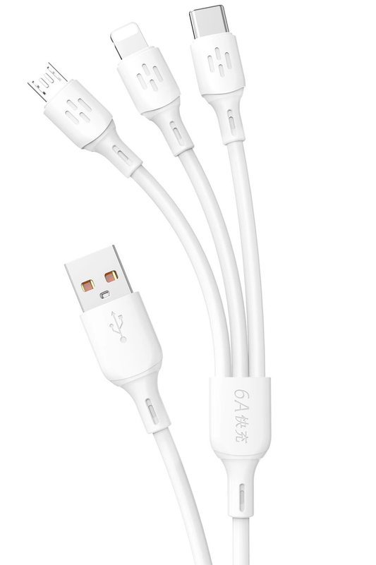 Cablu Incarcare USB-A - Lightning / microUSB / USB-C Dudao L8A 3in1, 66W, 1.2m, Alb