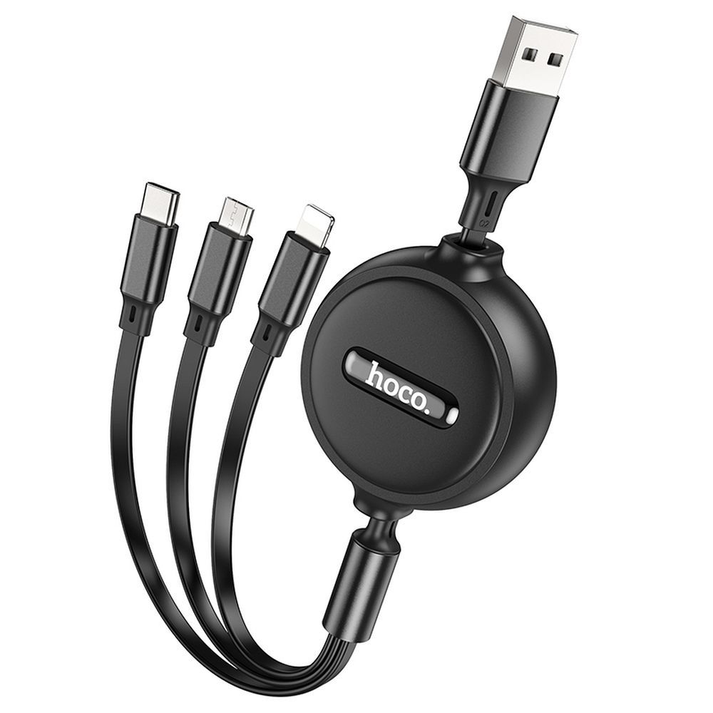 Cablu Incarcare USB-A - Lightning / microUSB / USB-C HOCO X75 3in1, 18W, 1m, Negru