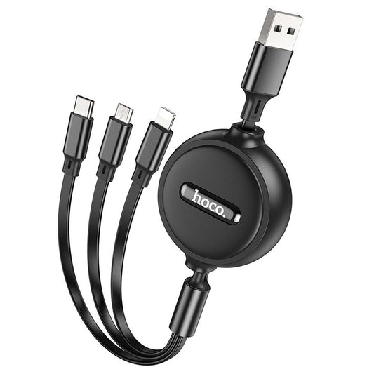 Cablu Incarcare USB-A - Lightning / microUSB / USB-C HOCO X75 3in1, 18W, 1m, Negru
