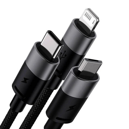 Cablu Incarcare USB-A - Lightning / microUSB / USB-C Baseus StarSpeed 3in1, 20W, 0.6m, Negru P10319900111-00