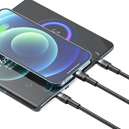 Cablu Incarcare USB-A - Lightning / microUSB / USB-C XO Design NB-Q191 3in1, 66W, 1.2m, Negru