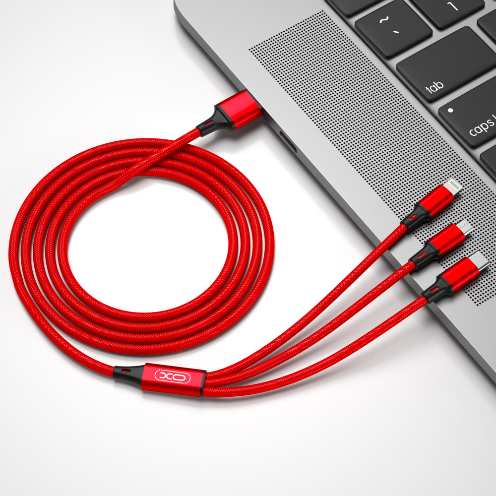 Cablu Incarcare USB-A - Lightning / microUSB / USB-C XO Design NB173 3in1, 18W, 1.2m, Rosu