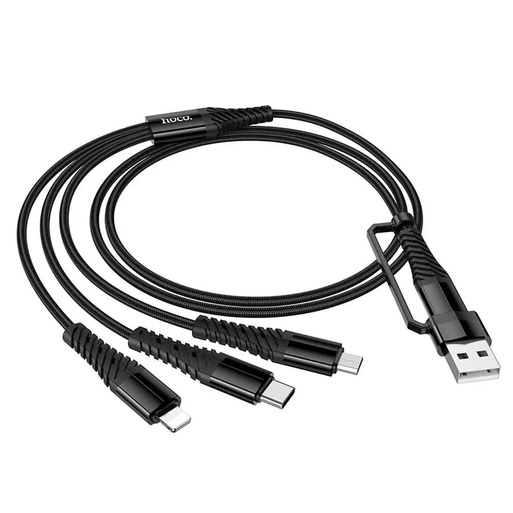 Cablu Incarcare USB-A / USB-C - Lightning / microUSB / USB-C HOCO X123 3in1, 18W, 1m, Negru