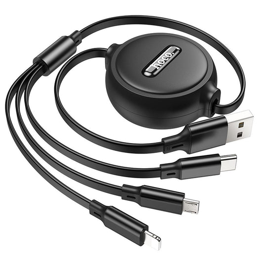 Cablu Incarcare USB-A - Lightning / microUSB / USB-C HOCO X75 3in1, 18W, 1m, Negru