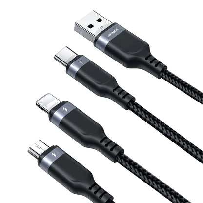 Cablu Incarcare USB-A - Lightning / microUSB / USB-C Joyroom S-A18, 18W, 0.3m, Negru