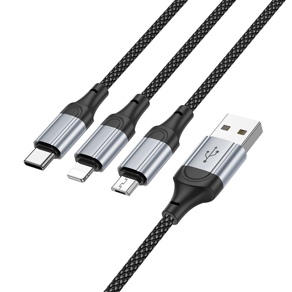 Cablu Incarcare USB-A - Lightning / microUSB / USB-C HOCO X102, 18W, 1m, Negru