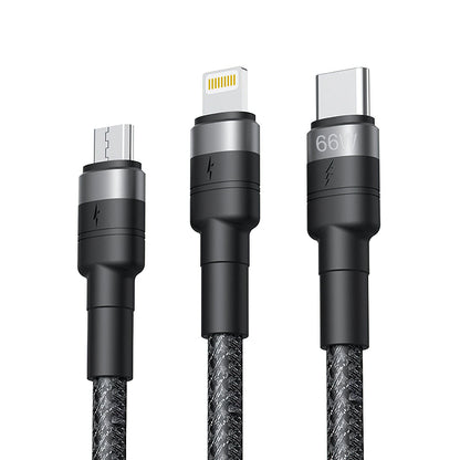 Cablu Incarcare USB-A - Lightning / microUSB / USB-C XO Design NB-Q191 3in1, 66W, 1.2m, Negru