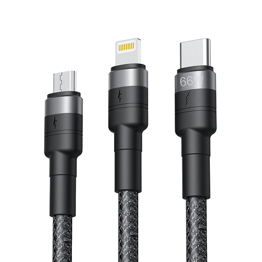 Cablu Incarcare USB-A - Lightning / microUSB / USB-C XO Design NB-Q191 3in1, 66W, 1.2m, Negru