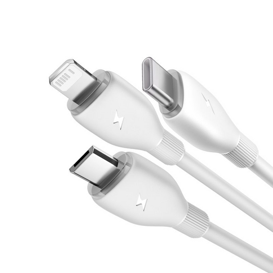 Cablu Incarcare USB-A - Lightning / microUSB / USB-C Baseus Ultra Fast 3in1, 18W, 1.3m, Alb P10376303211-00