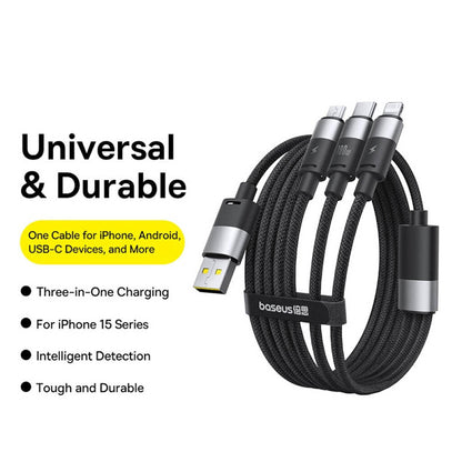 Cablu Incarcare USB-A - Lightning / microUSB / USB-C Baseus StarSpeed, 100W, 1.5m, Alb P10319900211-00