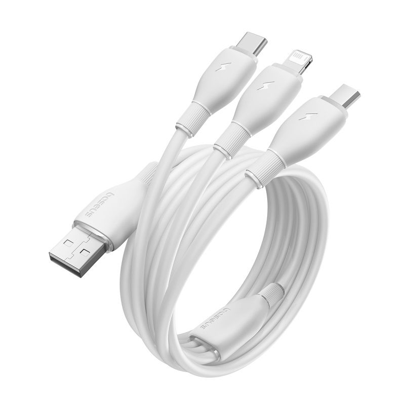 Cablu Incarcare USB-A - Lightning / microUSB / USB-C Baseus Ultra Fast 3in1, 18W, 1.3m, Alb P10376303211-00