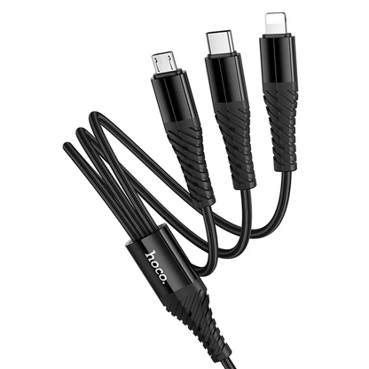 Cablu Incarcare USB-A / USB-C - Lightning / microUSB / USB-C HOCO X123 3in1, 18W, 1m, Negru