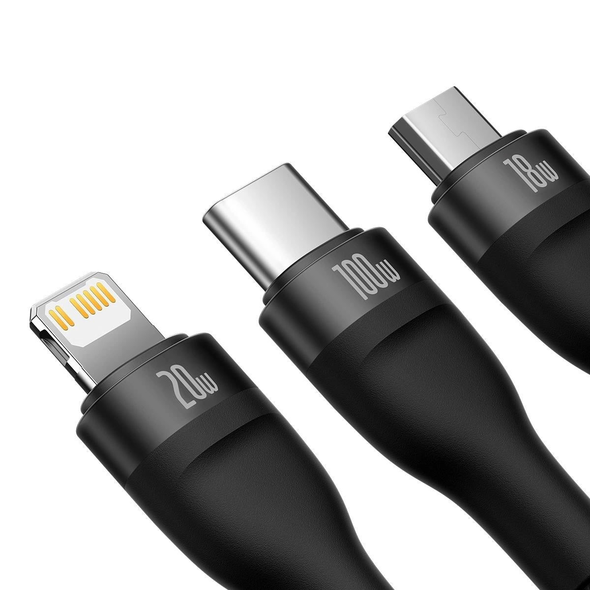 Kabel do ładowania Baseus Flash Series II 3w1 USB-A / USB-C - Lightning / microUSB / USB-C, 100 W, 1,2 m, czarny CASS03010101