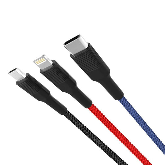 Cablu Incarcare USB-A - Lightning / microUSB / USB-C XO Design NB54, 18W, 1.2m, Multicolor