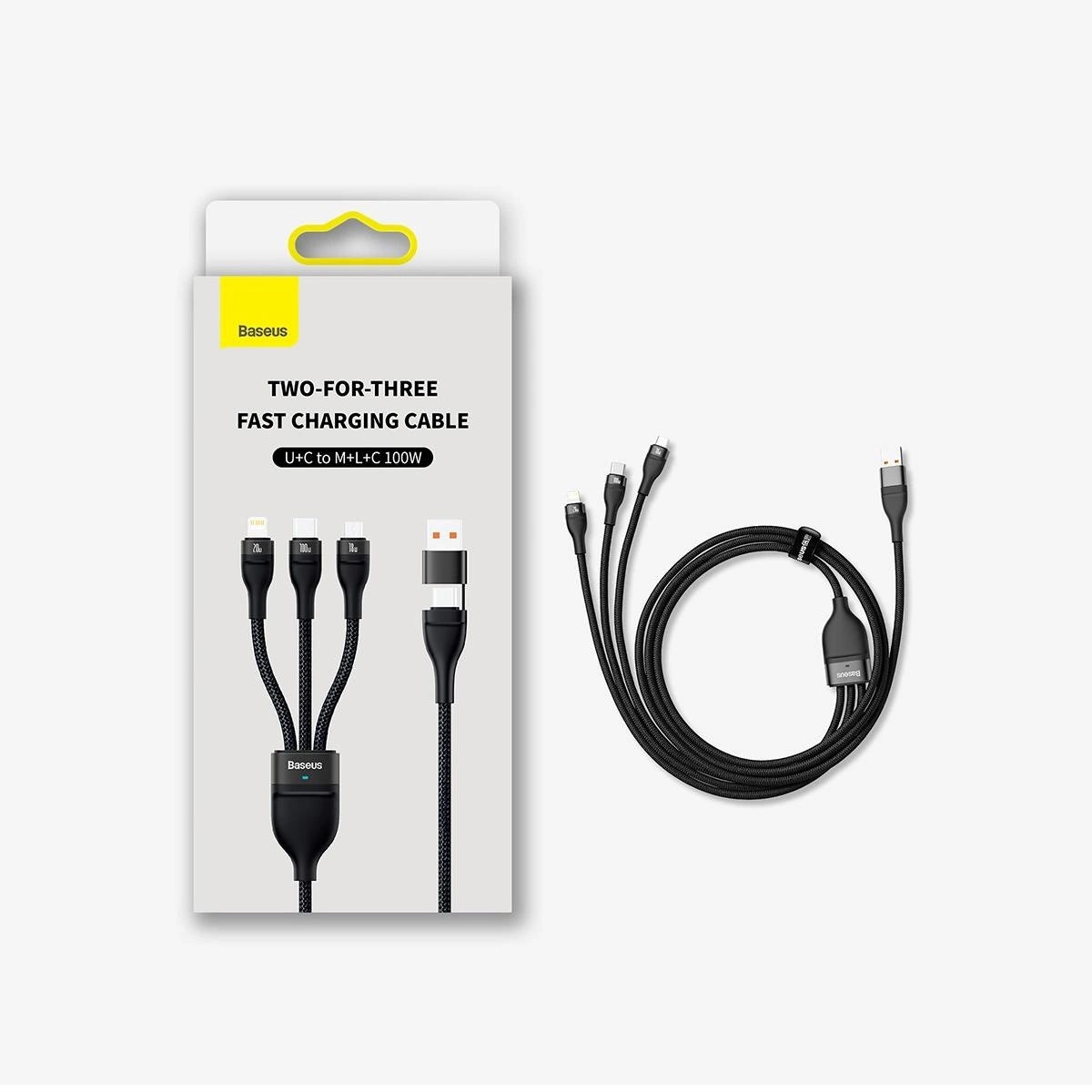 Kabel do ładowania Baseus Flash Series II 3w1 USB-A / USB-C - Lightning / microUSB / USB-C, 100 W, 1,2 m, czarny CASS03010101