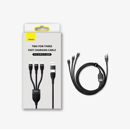 Kabel do ładowania Baseus Flash Series II 3w1 USB-A / USB-C - Lightning / microUSB / USB-C, 100 W, 1,2 m, czarny CASS03010101