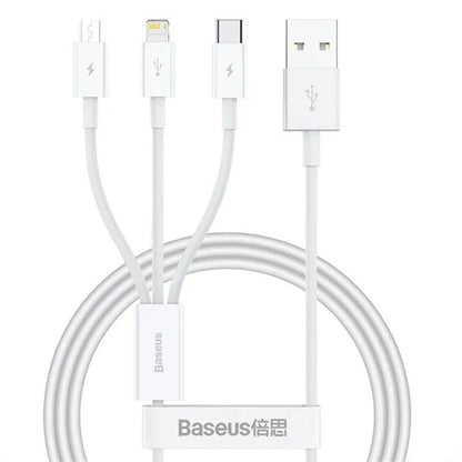 Cablu Incarcare USB-A - Lightning / microUSB / USB-C Baseus 3in1, 100W, 1.5m, Alb P10377705213-00
