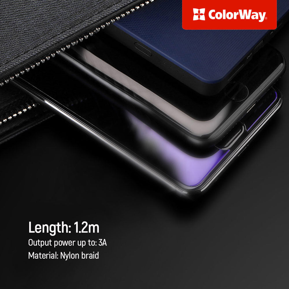 Cablu Incarcare USB-A - Lightning / microUSB / USB-C ColorWay CW-CBU3003, 20W, 1.2m, Gri