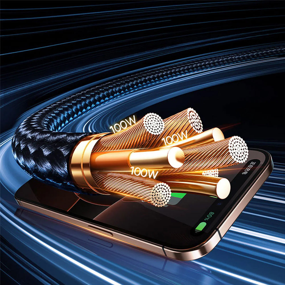 Cablu Incarcare USB-A / USB-C - Lightning / 2 x USB-C Baseus Flash Series III 3in1, 100W, 1.5m, Negru P10377800U01-00