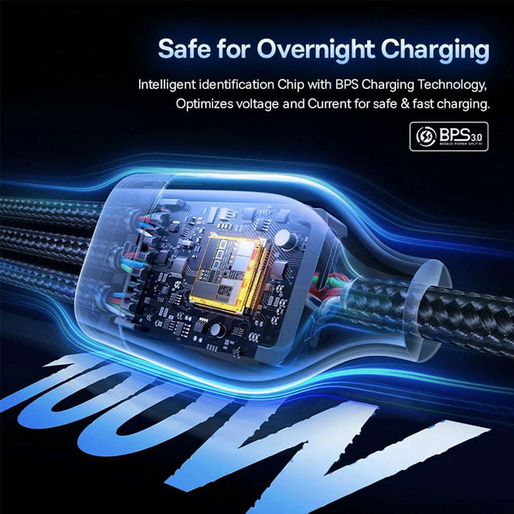 Cablu Incarcare USB-A / USB-C - Lightning / 2 x USB-C Baseus Flash Series III 3in1, 100W, 1.5m, Negru P10377800U01-00