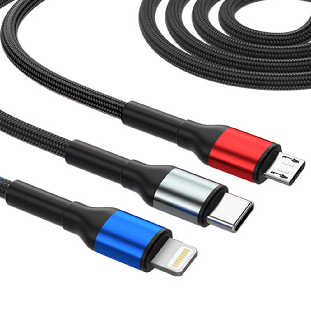 Cablu Incarcare USB-A / USB-C - Lightning / microUSB / USB-C 3MK Hyper N, 18W, 1.2m, Negru