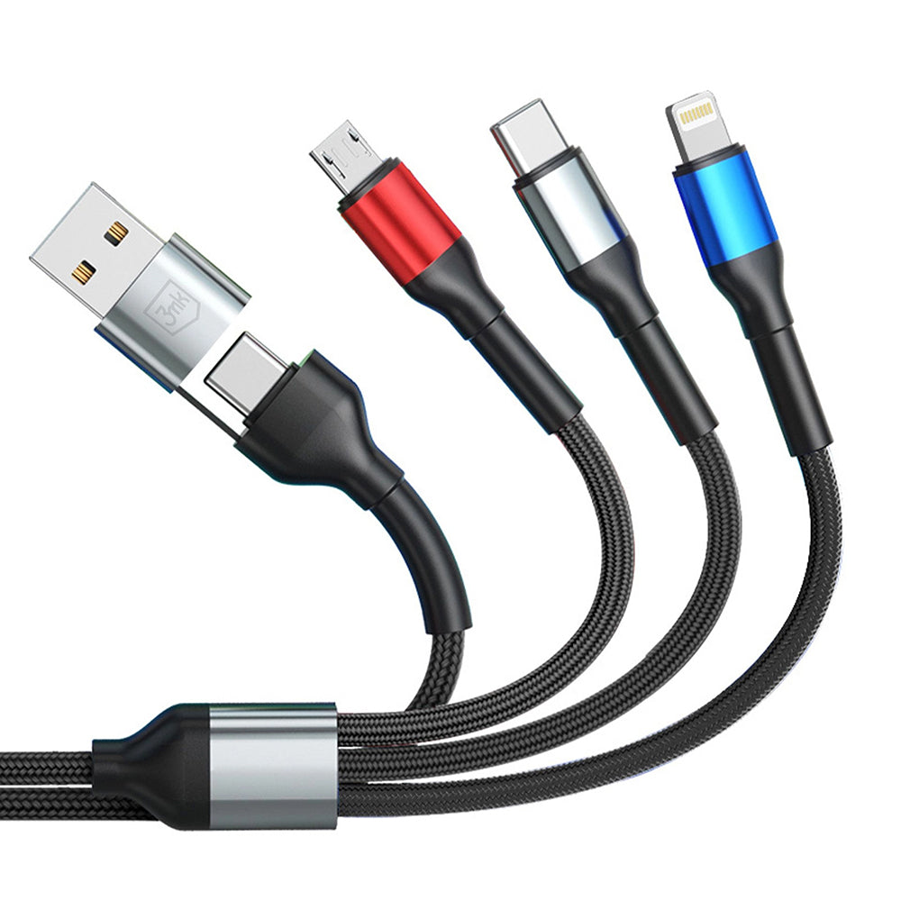 Cablu Incarcare USB-A / USB-C - Lightning / microUSB / USB-C 3MK Hyper N, 18W, 1.2m, Negru