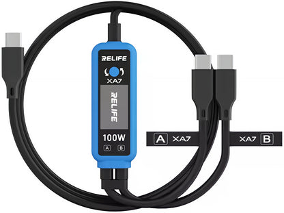 Cablu Incarcare USB-C - 2 x USB-C Relife XA7 Display, 100W, 1.33m, Negru