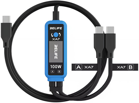 Cablu Incarcare USB-C - 2 x USB-C Relife XA7 Display, 100W, 1.33m, Negru
