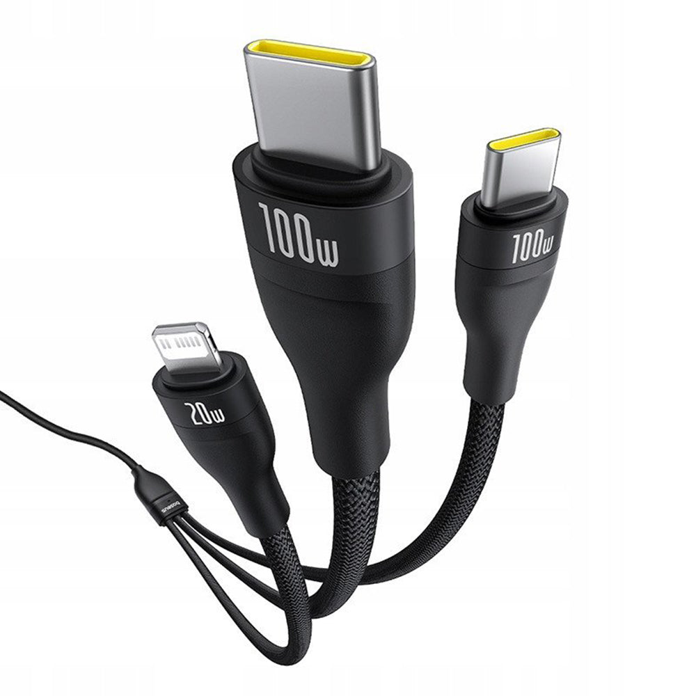 Cablu Incarcare USB-C - Lightning / 2 x USB-C Baseus Flash Series III 3in1, 100W, 1.5m, Negru P10377502111-00