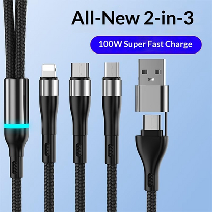 Cablu Incarcare USB-C / USB-A - Lightning / microUSB / USB-C OEM B6, 100W, 1.2m, Negru