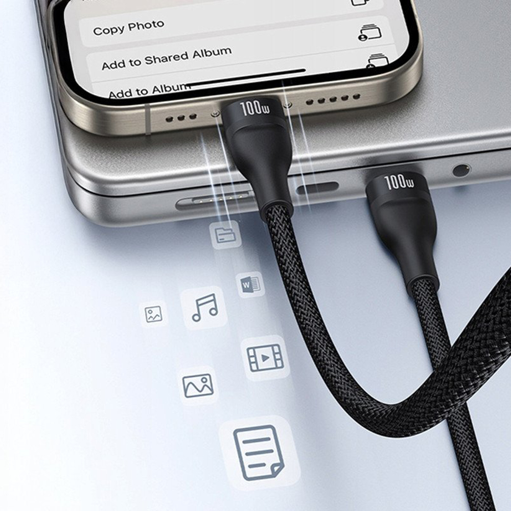 Cablu Incarcare USB-C - Lightning / 2 x USB-C Baseus Flash Series III 3in1, 100W, 1.5m, Negru, Resigilat P10377502111-00