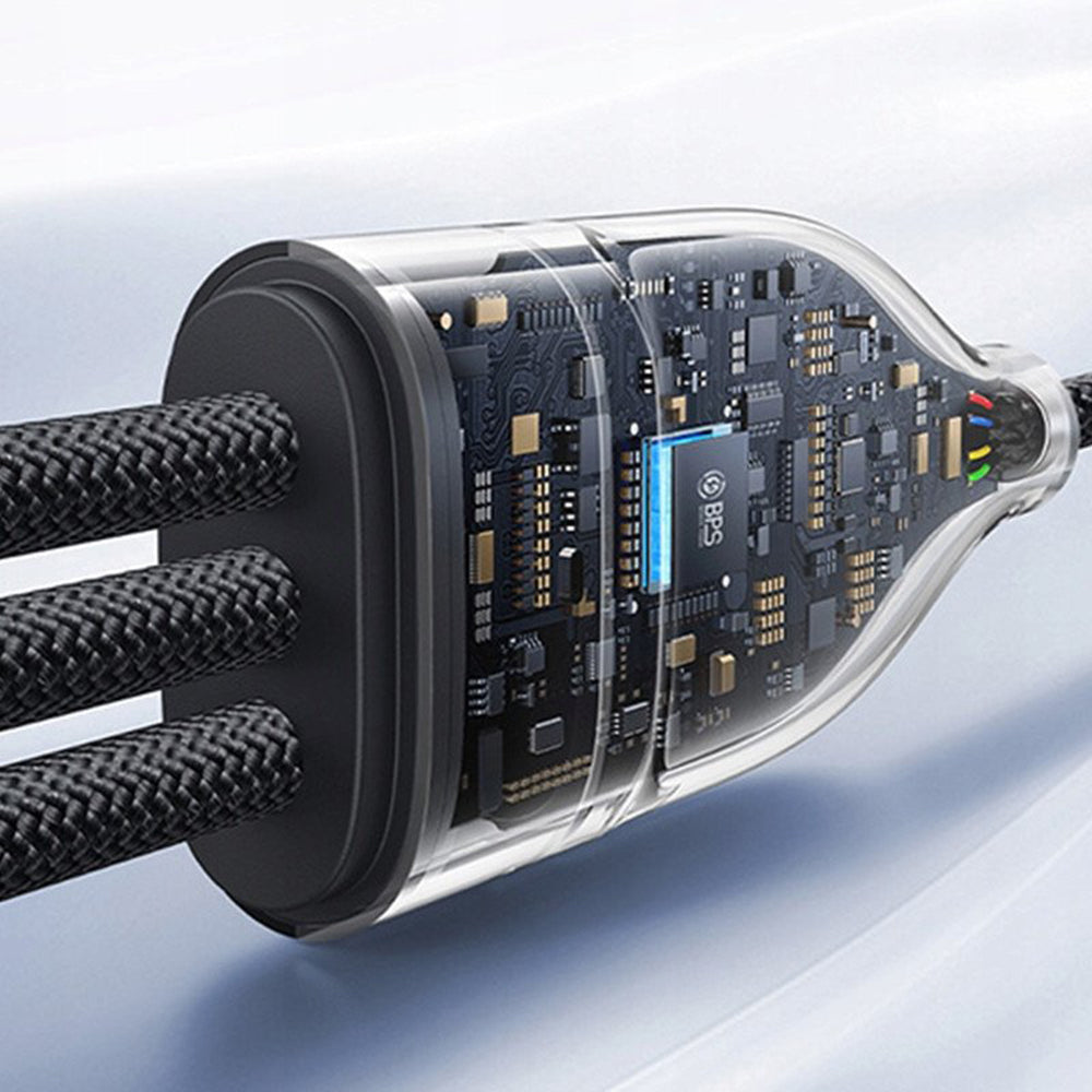 Cablu Incarcare USB-C - Lightning / 2 x USB-C Baseus Flash Series III 3in1, 100W, 1.5m, Negru P10377502111-00