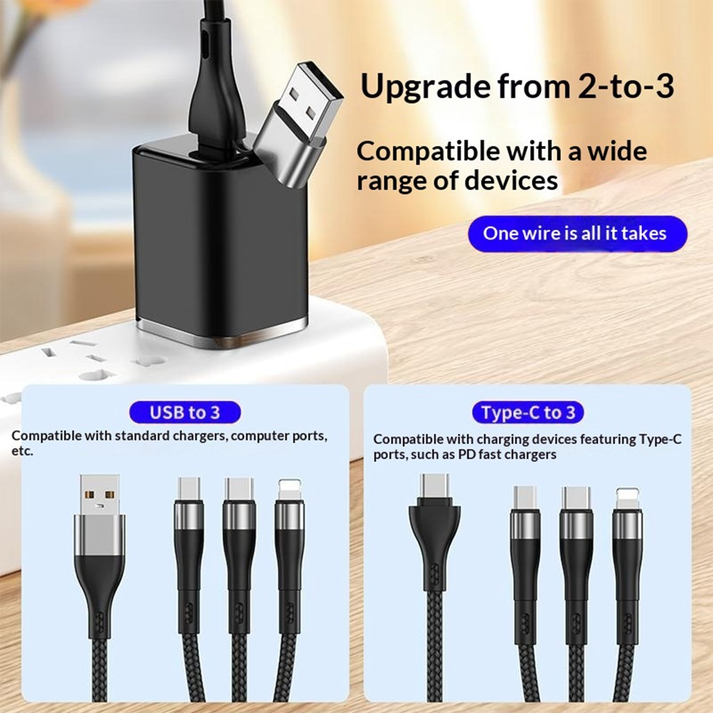 Cablu Incarcare USB-C / USB-A - Lightning / microUSB / USB-C OEM B6, 100W, 1.2m, Negru