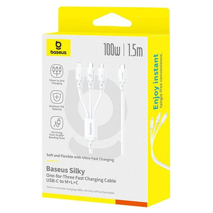 Cablu Incarcare USB-C - Lightning / microUSB / USB-C Baseus Silky 3in1, 100W, 1.5m, Alb P10377706213-00