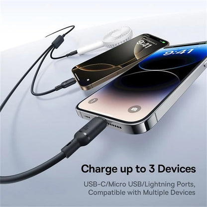 Cablu Incarcare USB-C - Lightning / microUSB / USB-C Baseus Silky 3in1, 100W, 1.5m, Negru P10376303121-01