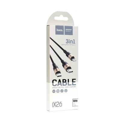 Kabel ładujący USB-A - Lightning / microUSB / USB-C HOCO X26 Xpress 3w1, 18W, 1m, złoty