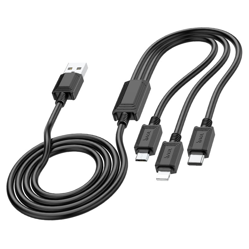 Cablu Incarcare USB-A - Lightning / microUSB / USB-C HOCO X74 3in1, 18W, 1m, Negru