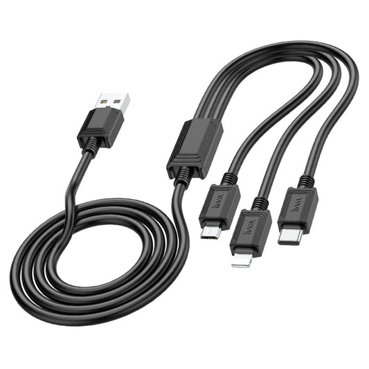Cablu Incarcare USB-A - Lightning / microUSB / USB-C HOCO X74 3in1, 18W, 1m, Negru