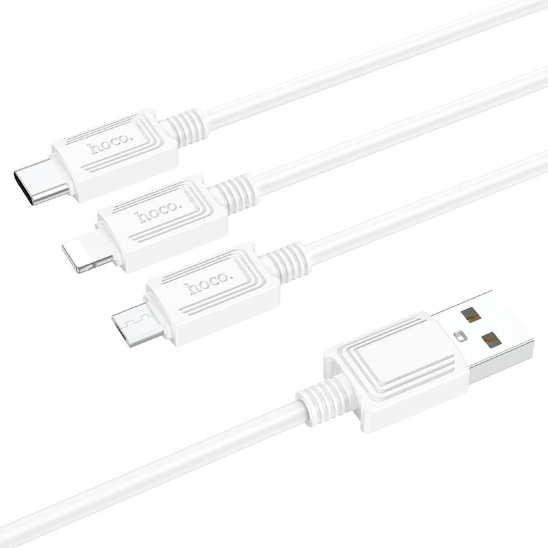 Cablu Incarcare USB-A - Lightning / microUSB / USB-C HOCO X74, 18W, 1m, Alb