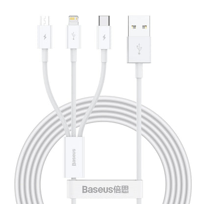 Cablu Incarcare USB-A - Lightning / microUSB / USB-C Baseus Superior Series, 20W, 1.2m, Alb CAMLTYS-02