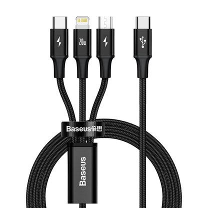 Cablu Incarcare USB-C - Lightning / microUSB / USB-C Baseus Rapid, 20W, 1.5m, Negru CAMLT-SC01