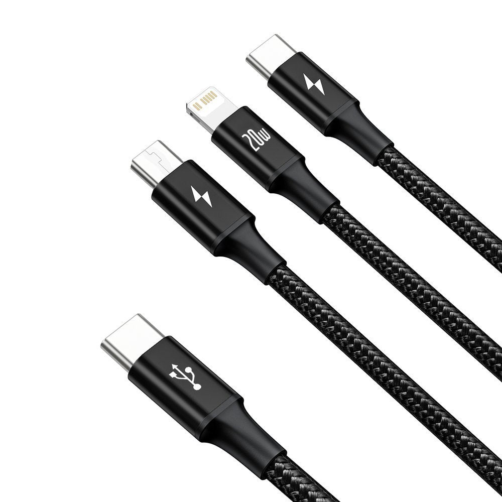 Cablu Incarcare USB-C - Lightning / microUSB / USB-C Baseus Rapid, 20W, 1.5m, Negru CAMLT-SC01