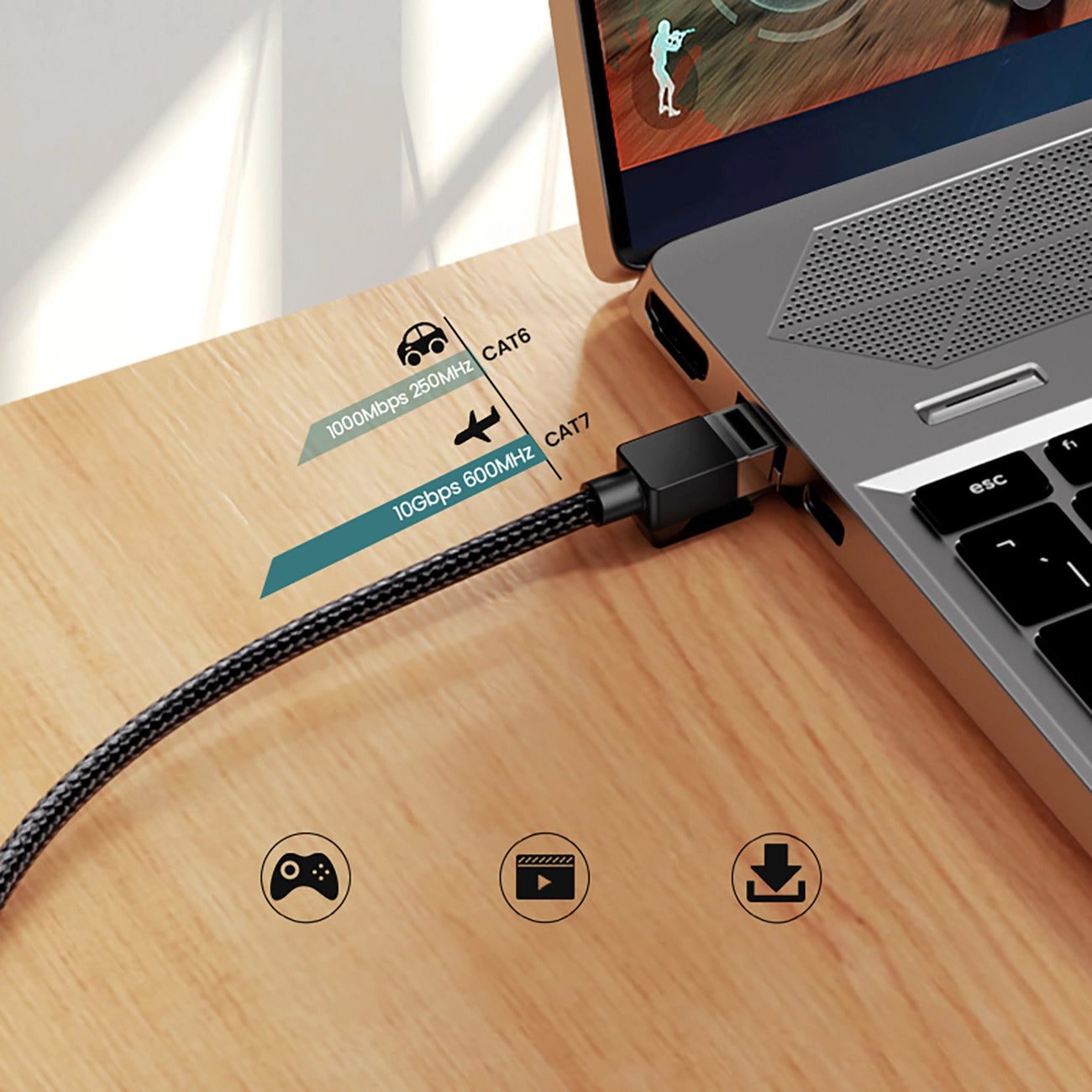 Cablu Retea UGREEN NW150, UTP, Cat7, 2m, Negru