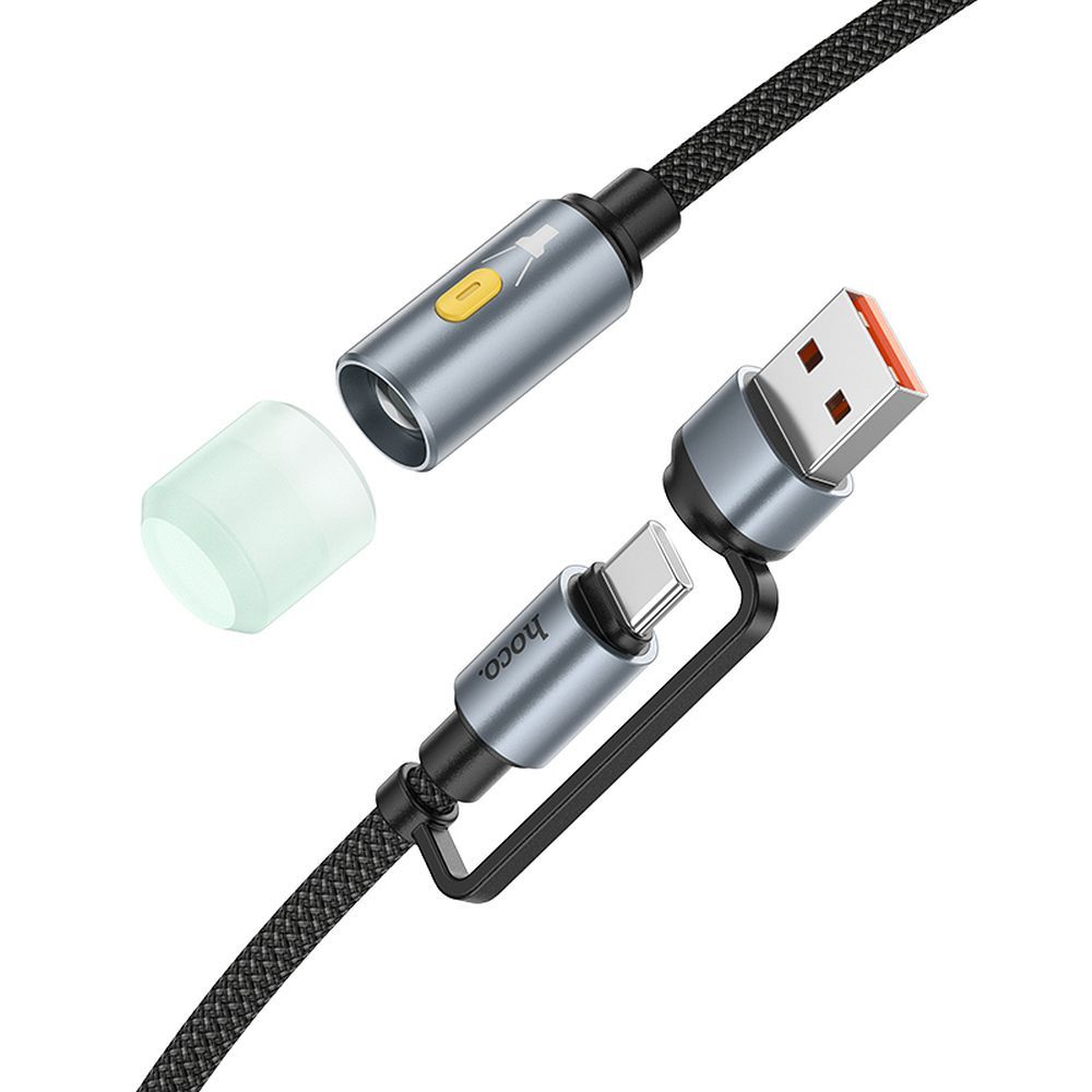 Cablu Led HOCO UA38C, USB-C / USB-A, 0.3m, Negru