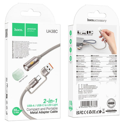 Cablu Led HOCO UA38C, USB-C / USB-A, 0.3m, Auriu