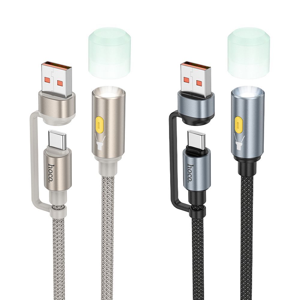 Cablu Led HOCO UA38C, USB-C / USB-A, 0.3m, Auriu