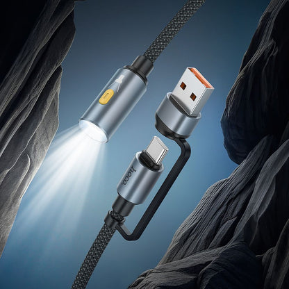 Cablu Led HOCO UA38C, USB-C / USB-A, 0.3m, Negru