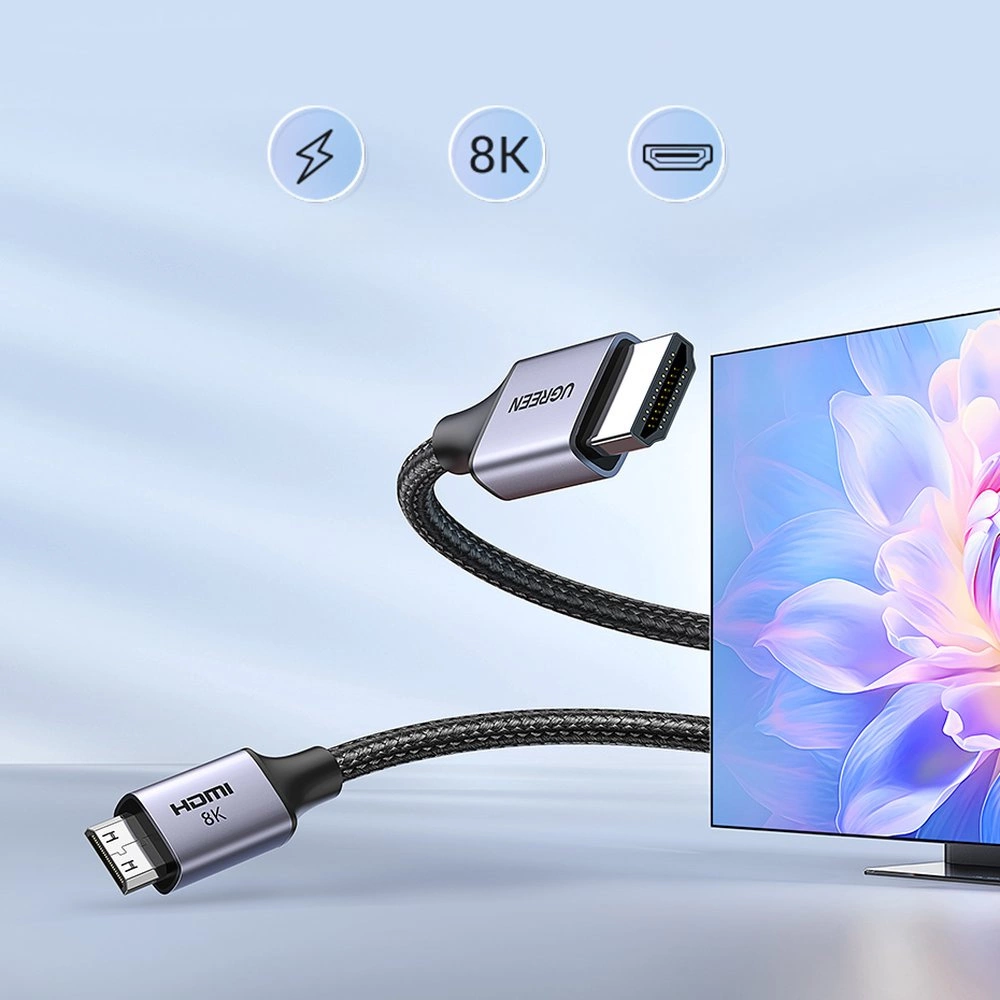 Cablu Video UGREEN HD163, miniHDMI - HDMI, 8K, 2m, Gri