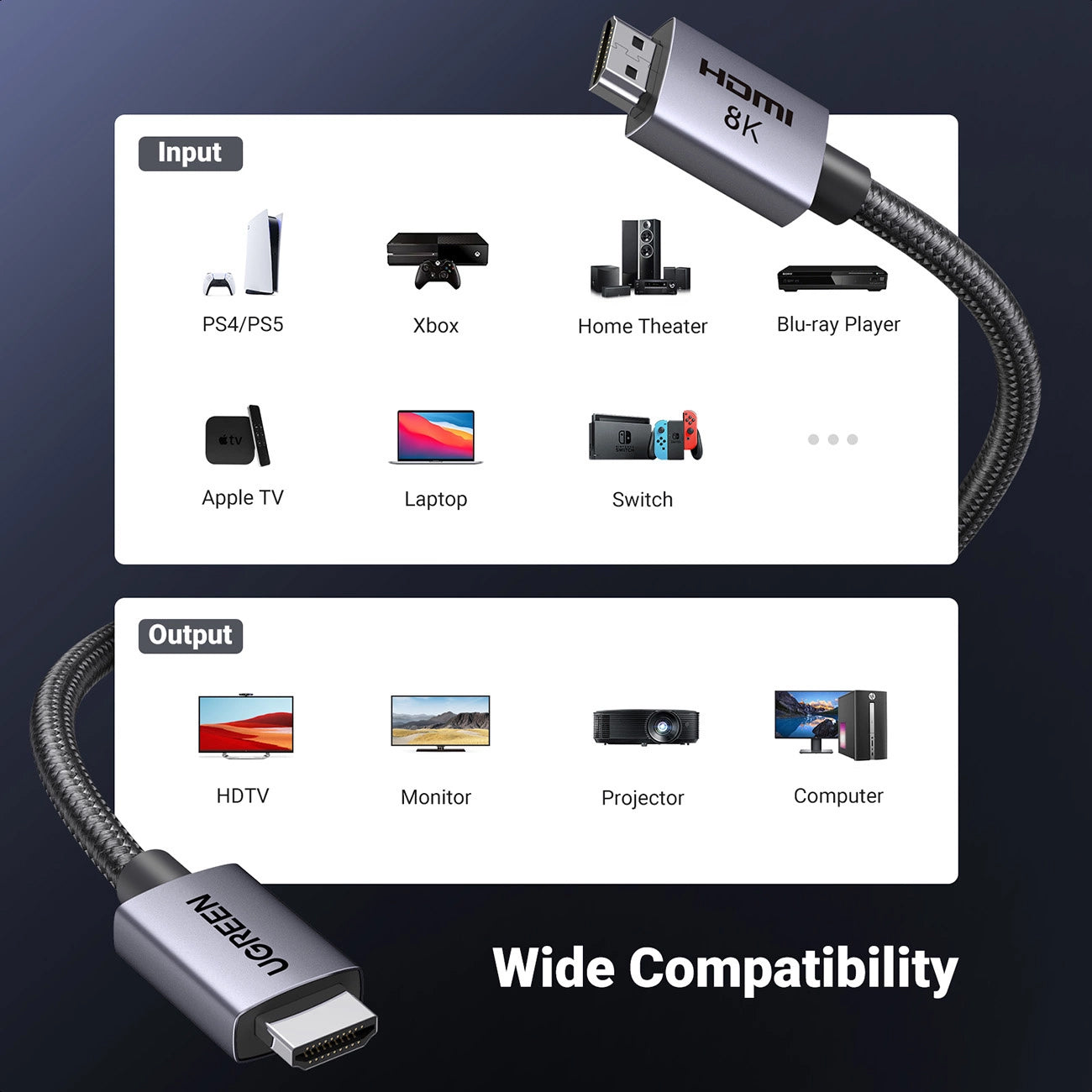 Cablu Video UGREEN HD171, HDMI - HDMI, 8K, 3m, Negru