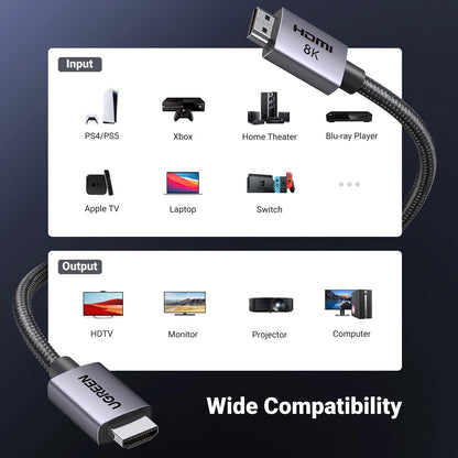 Cablu Video UGREEN HD171, HDMI - HDMI, 8K, 3m, Negru